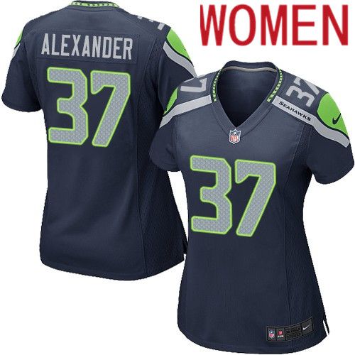Women Seattle Seahawks 37 Shaun Alexander Nike Navy Game NFL Jersey